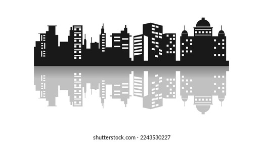 City silhouette with reflection building design illustration