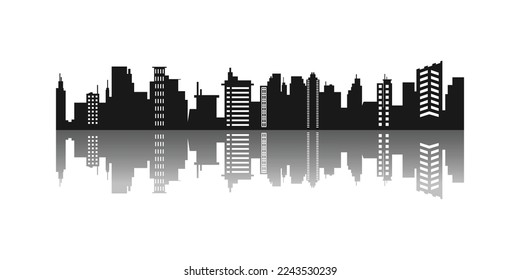 Silueta de ciudad con vector de diseño de edificio de reflexión