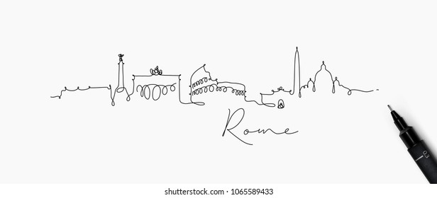 City silhouette rome in pen line style drawing with black on white background