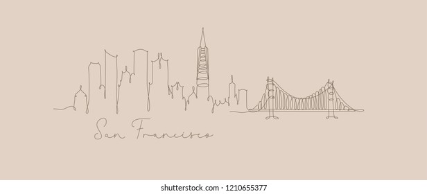 City silhouette san francisco in pen line style drawing with beige lines on beige background