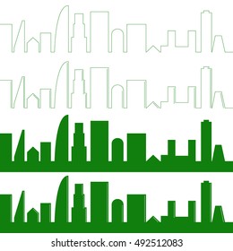 City silhouette set. Panorama city background. Skyline urban border collection.