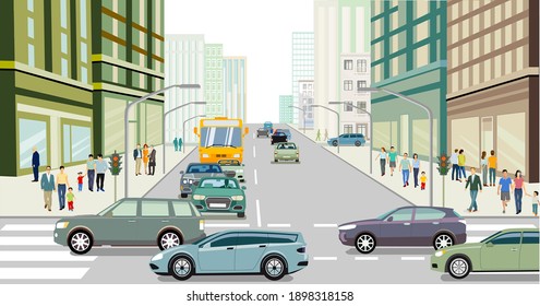 City silhouette with shopping street