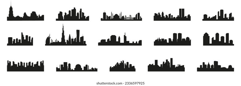 City silhouette skyline collection. Set of black city silhouette