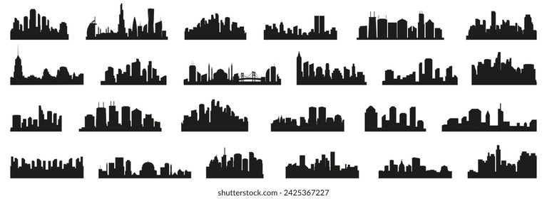 City silhouette skyline collection. Set of black city silhouette. Night town skyline icons