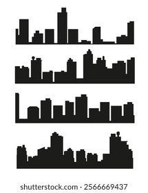 City silhouette skyline collection. Set of black city silhouette. Night town skyline icons