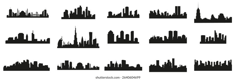 City silhouette skyline collection. Set of black city silhouette