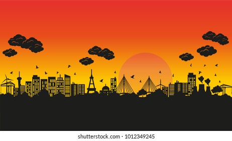 city silhouette sunset sky