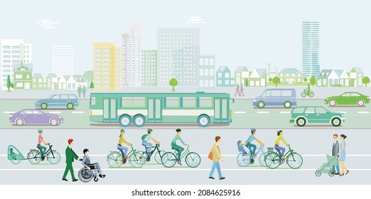 City silhouette with sustainable development, illustration