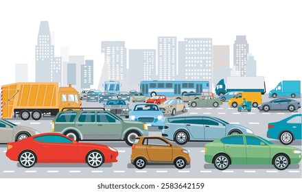 City silhouette of a city in a traffic jam, illustration-.eps