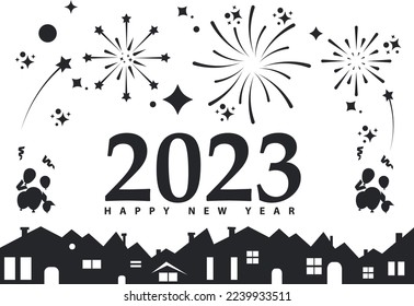 city SILHOUETTE VECTOR and firework happy new year illustration