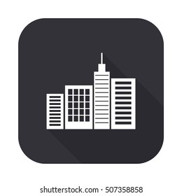 City silhouette vector icon - squared button  with long shadow