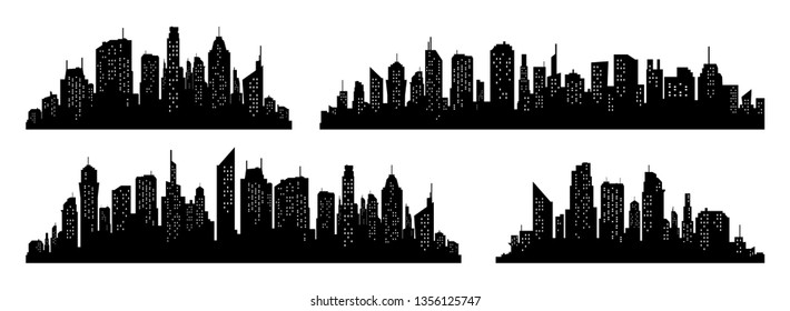 City silhouette vector set. Panorama city background. Skyline urban border collection.