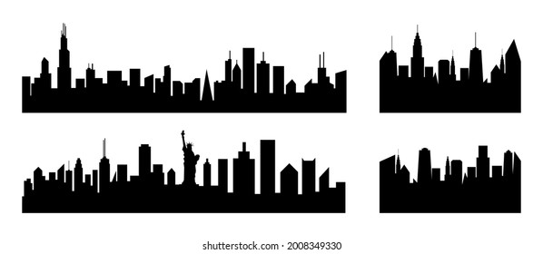 City silhouette vector set. Panorama city background. Skyline urban border collection on white background eps 10
