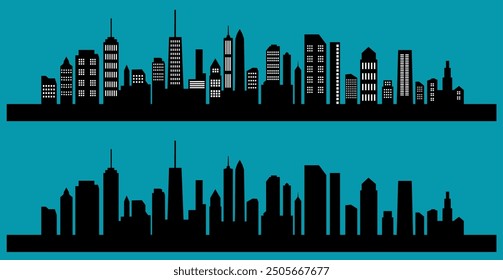 City silhouette vector set. Panorama city background. Skyline urban border collection.
