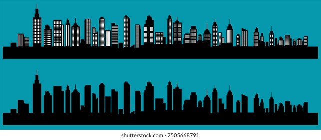 City silhouette vector set. Panorama city background. Skyline urban border collection.