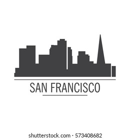 City silhouette.Down town American landscape with skyscrapers and high-rise buildings in flat style a vector.View of San Francisco from the river