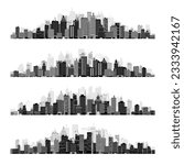 City silhouettes. Cityscape, town skyline, horizontal panorama. Midtown, downtown with various buildings, houses and skyscrapers. Vector illustration