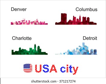 City silhouettes of the most popular cities of the USA. Vector.