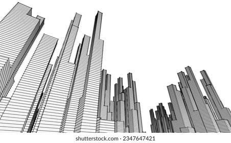 City sketch drawing vector illustration