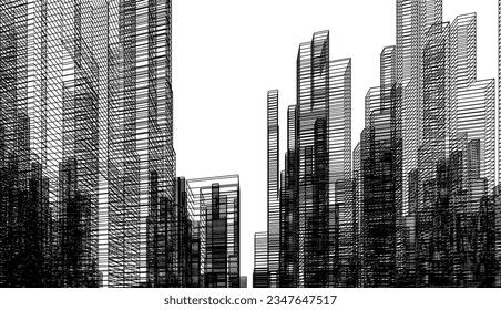 City sketch drawing vector illustration