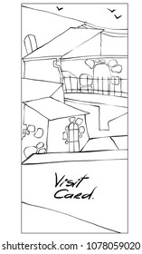 City sketch. Roofs hand drawn. Black ink old town architecture background  for visit card or wedding invitation.