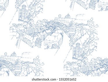 City sketching. Seamless pattern. Line art silhouette. Travel card. Tourism concept. Luxembourg. Sketch style vector illustration.