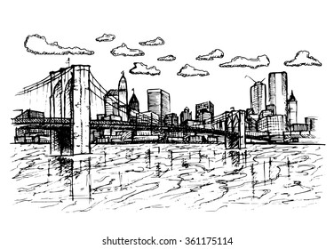City sketchy on white background. Hand drawn. Vector illustration.