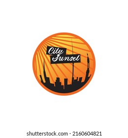 city sky scrapper logo with sun ray