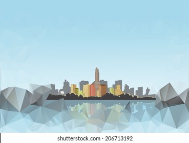 City Skyline with Abstract Reflections Background - Vector Illustration