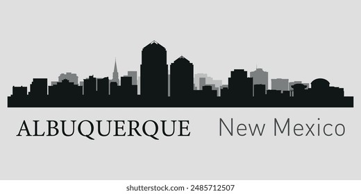 The city skyline. Albuquerque, New Mexico. Silhouettes of buildings. Vector on a gray background