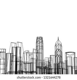 city skyline, architectural 3d illustration