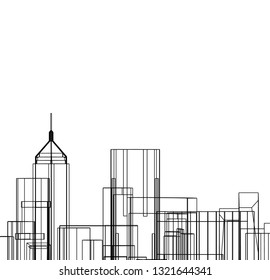 city skyline, architectural 3d illustration