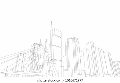 City Skyline Architectural Drawing Stock Vector (Royalty Free ...