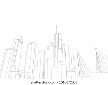 City Skyline Architectural Drawing Stock Vector (Royalty Free ...