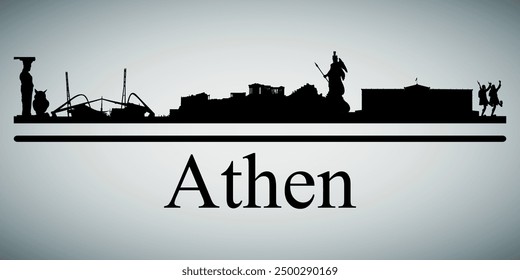 The city skyline. Athen. Silhouettes of buildings. Vector on a gray background