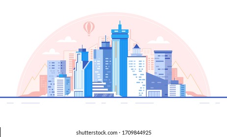 City skyline background. Buildings silhouette. Urban landscape for animation vector illustration