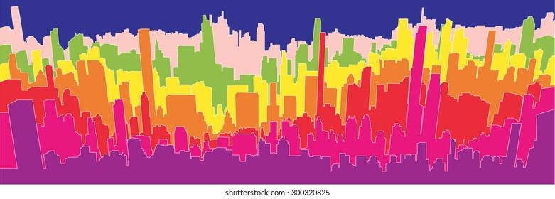 City skyline background simple decorative illustration vivid colors and white landscape