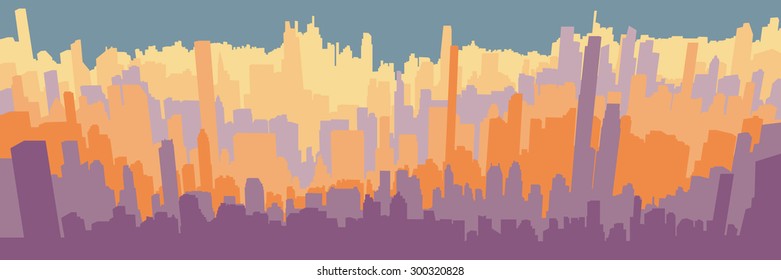 City skyline background simple decorative illustration purple