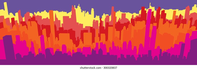 City skyline background simple decorative illustration vivid colors landscape