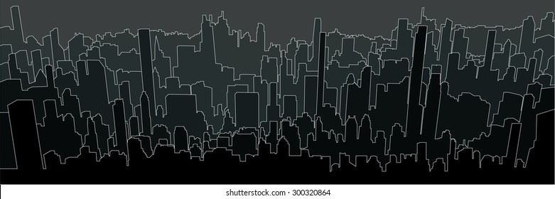 City skyline background simple decorative illustration black and white