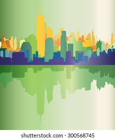 City skyline background simple decorative illustration light green