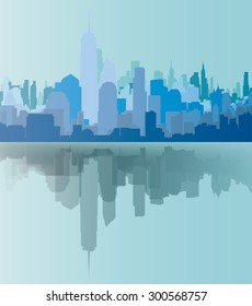 City skyline background simple decorative illustration blue gradient
