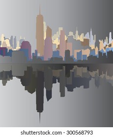 City skyline background simple decorative illustration grey