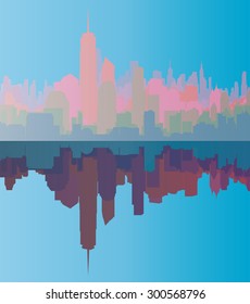 City skyline background simple decorative illustration light colors