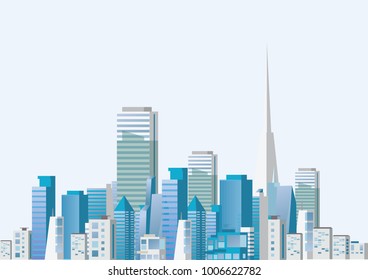 Fondo del horizonte de la ciudad. Ilustración vectorial. Paisaje urbano.