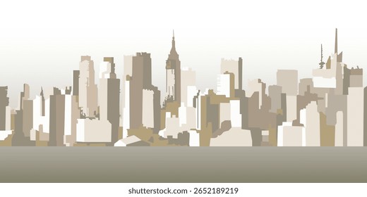 
Fondo del horizonte de la ciudad. Ilustración vectorial en tonos de color gris claro. Paisaje urbano de fondo. Silueta de la ciudad. Para crear elegantes fondos de la ciudad