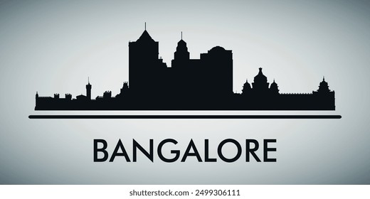 The city skyline. Bangalore. Silhouettes of buildings. Vector on a gray background