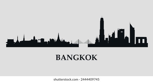 El horizonte de la ciudad. En Bangkok. Siluetas de edificios. Vector sobre fondo gris	