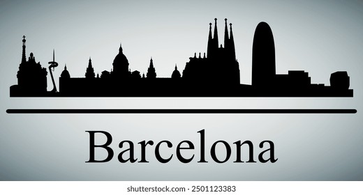 The city skyline. Barcelona. Silhouettes of buildings. Vector on a gray background