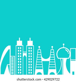 city skyline in blue background